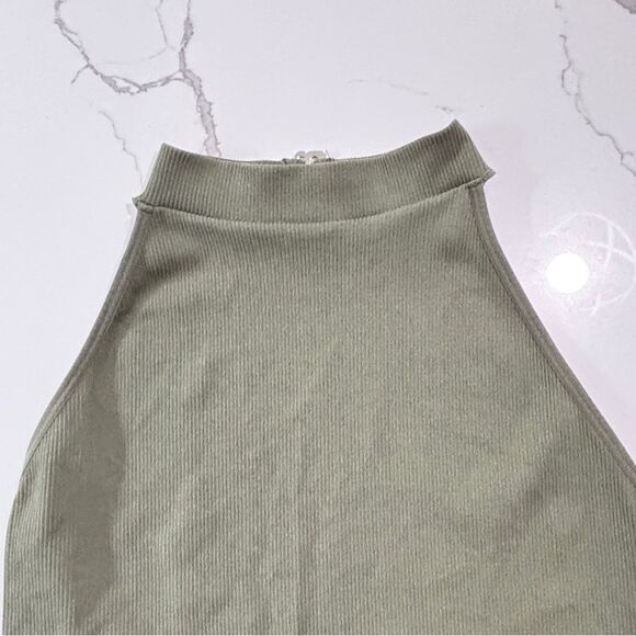 Cotton Candy Women’s Open Back Halter Army Green Sleeveless Ribbed Bodysuit M/L - Picture 5 of 11